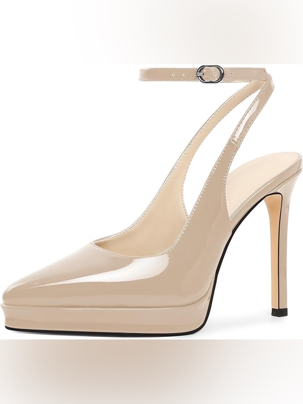 Patent Leather LIGHT Nude Slingback Pump with Ankle Strap